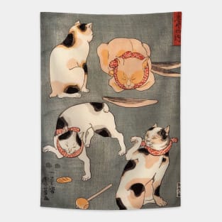 Kuniyoshi Utagawa Four Cats In Different Poses 1830 Tapestry