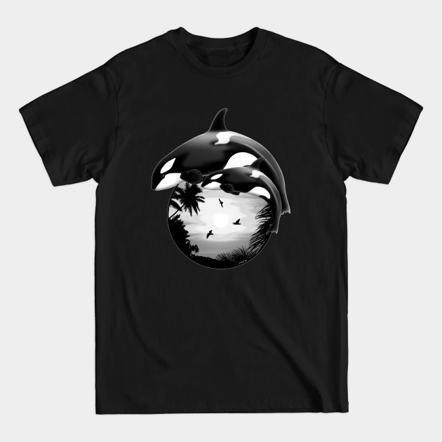 Discover Orcas on Tropical Sunset - Orca - T-Shirt