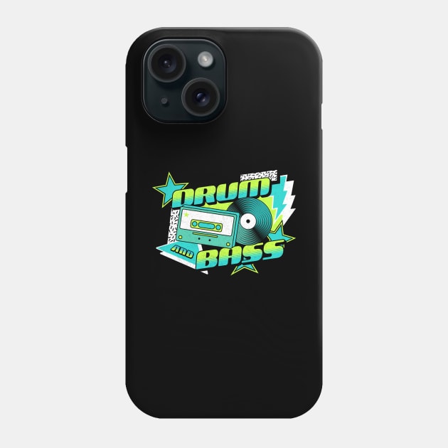 DRUM AND BASS  - 90s Steez (aqua/lime) Phone Case by DISCOTHREADZ 