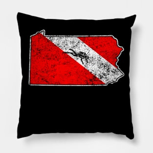 Pennsylvania Dive Flag Scuba Diving State Map Dive Flag Distressed Pillow