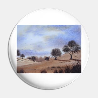 watercolour autumn landscape park trees and blue skies Pin