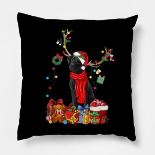 Black Labrador Reindeer Xmas Lights Merry Christmas Pillow