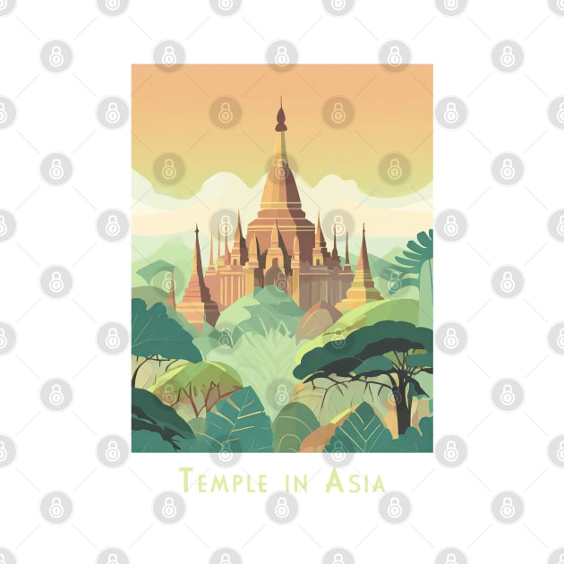 Vintage Retro minimal Serene Asian Temple Landscape by POD24