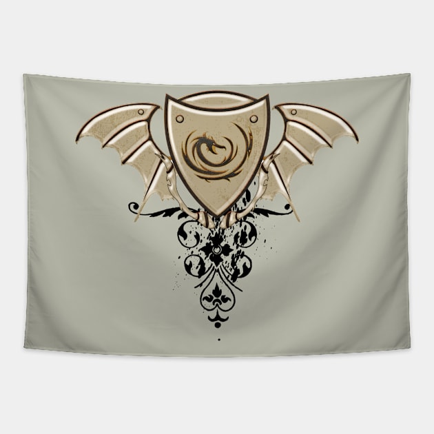 Wonderful dragon on a shield with wings Tapestry by Nicky2342