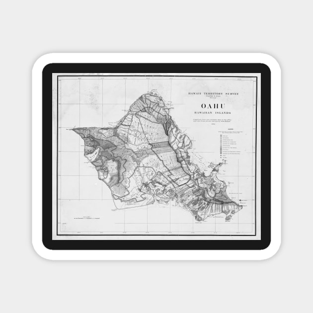 1900s Historical Oahu Map in Black and White Magnet by WayneOxfordPh