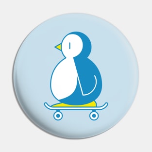 Cute Little Blue Penguin Skateboarding Vector Illustration Pin