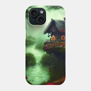 Sparkling Fantasy Cottage with Lights and Glitter Background in Forest, Scenery Nature Phone Case