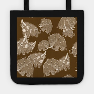 Woolly Mammoth and Woolly Rhino on Brown background Tote