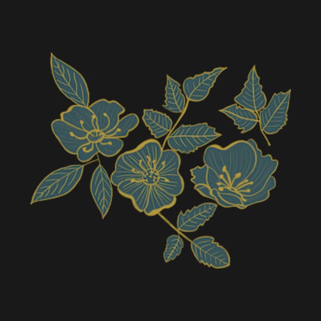 California Wild Rose Mustard and Teal Design by WalkSimplyArt