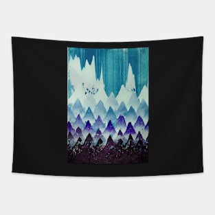 Oil painting abstract  pine forest and mountain BLUE style Tapestry