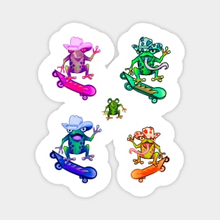 Frog 5 pack Kawaii Froggy Skateboarding Cute Frog pack of 5 in Texas cowboy hat Funny toad toads amphibian tadpole Green Red eyed tree frogs rain forest Lizard dragon zoology gift frog Magnet