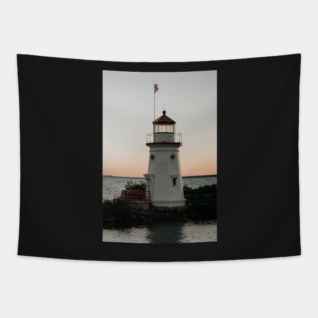 Cheboygan Crib Light at Sunset Tapestry by LindsayVaughn