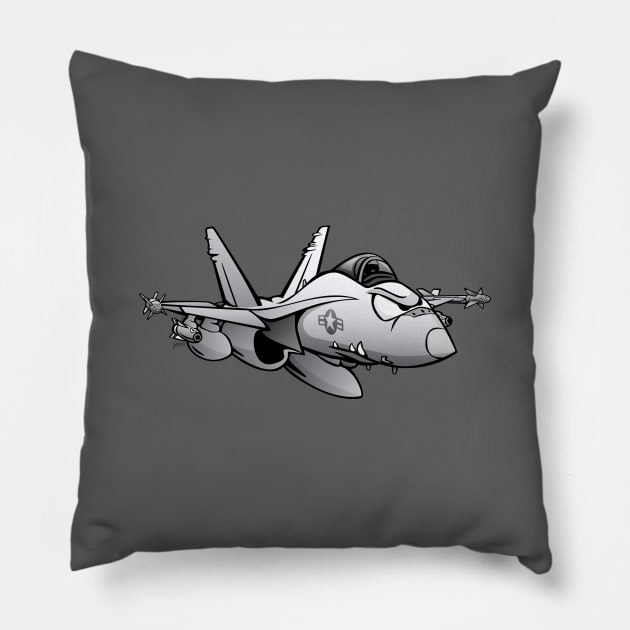 F/A-18 Hornet Military Fighter Attack Jet Airplane Cartoon Pillow by hobrath