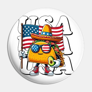 USA,Tacos holding an American flag funny 4th of July design Pin