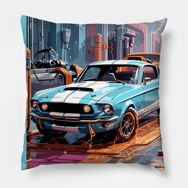 Classic American Shelby Blue Muscle Car Pillow by VENZ0LIC