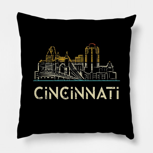 Retro vintage Style Cincinnati Ohio Skyline/ Cincinnati Ohio Skyline vintage Pillow by UranusArts