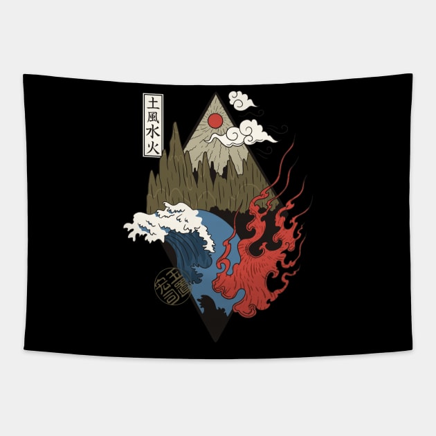 Cool Japanese Four Sacred Elements Tapestry by BamBam