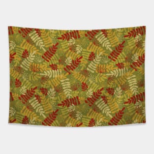 Green Red Yellow Leaf And Seeds Silhouettes Tapestry