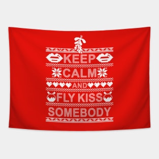 Keep Calm Christmas Mistletoe Meme Ugly Christmas Sweater Tapestry