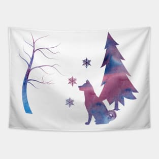 Akita Inu Winter Scene Snowflakes Tapestry