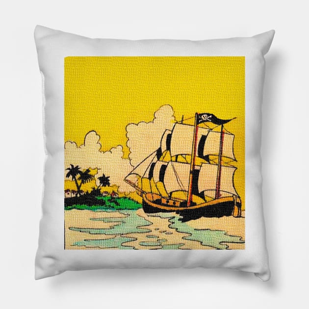 Sailing boat under a yellow sky Pillow by Marccelus