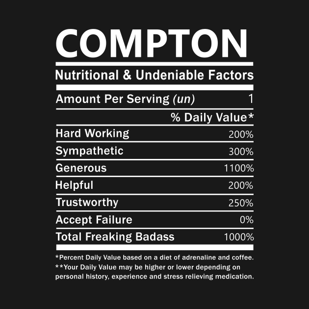 Compton Name T Shirt - Compton Nutritional and Undeniable Name Factors Gift Item Tee by nikitak4um