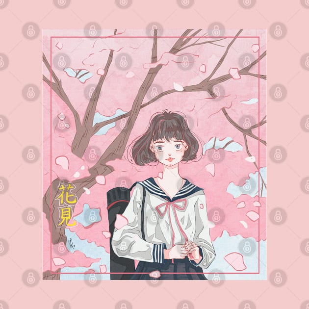 Anime girl and Sakura. by SharandinaArt