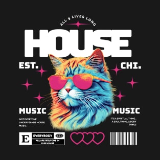 HOUSE MUSIC  - Cool Cat in Shades (white/pink) T-Shirt