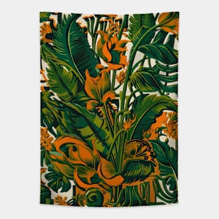 Green plant pattern retro style Tapestry