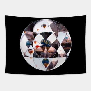 Geometric collage of air balloons in the sky oil painting Tapestry