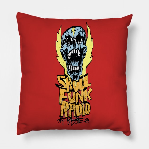 SKULL FUNK RADIO 2 Pillow by Jim Mahfood