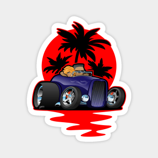 Hot Rod Couple Cruise at Sunset with Palm Trees Car Design Magnet