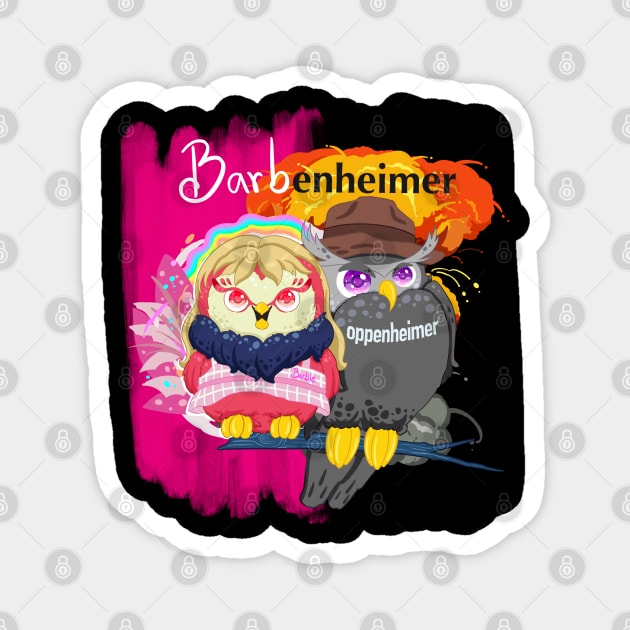 The little black owll in oppenheimer movie and red owl wear barbie dress for Men or Women Kids Boys Girls love owl- barbie bird Magnet by littlepiya