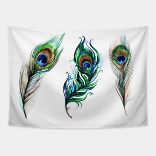 Peacock Feather Hand Drawn Tapestry