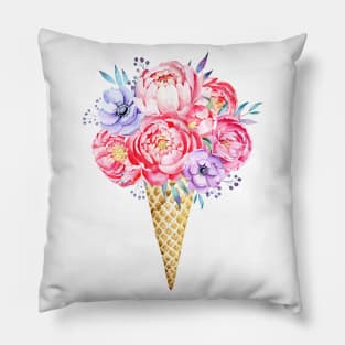 Flowers in waffle cone, Hello summer! Pillow