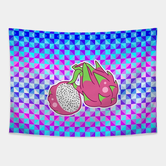 Dragon Fruit Holographic Checkered Pattern Tapestry by saradaboru