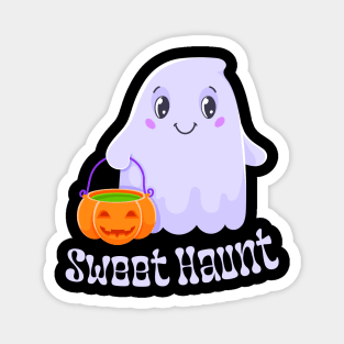 Sweet Haunt - Charming Ghost with Pumpkin Bucket Magnet