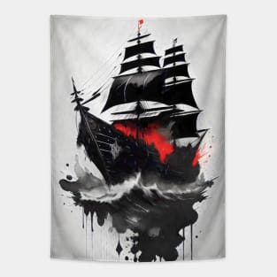 Ink Style Pirate Ship Tapestry