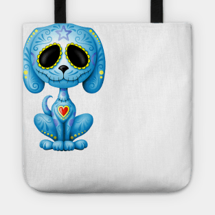 Blue Zombie Sugar Skull Puppy Dog Tote