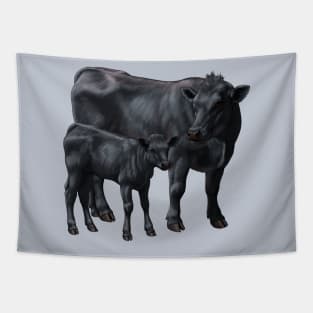 Black Angus Cow and Cute Calf Tapestry