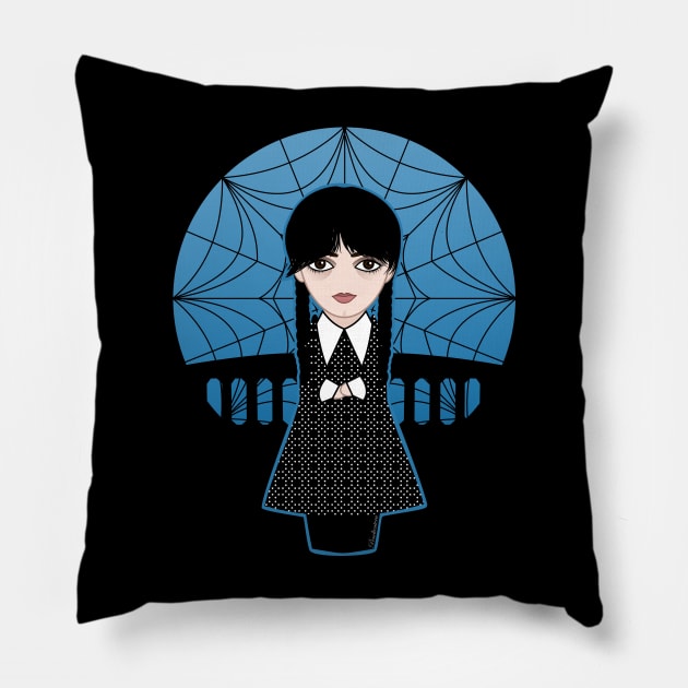 Kokeshi Wednesday Addams Pillow by Pendientera