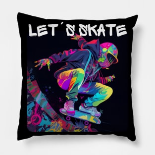 Lets Skate - Cool skater on the street - Graffiti Style 3 Pillow