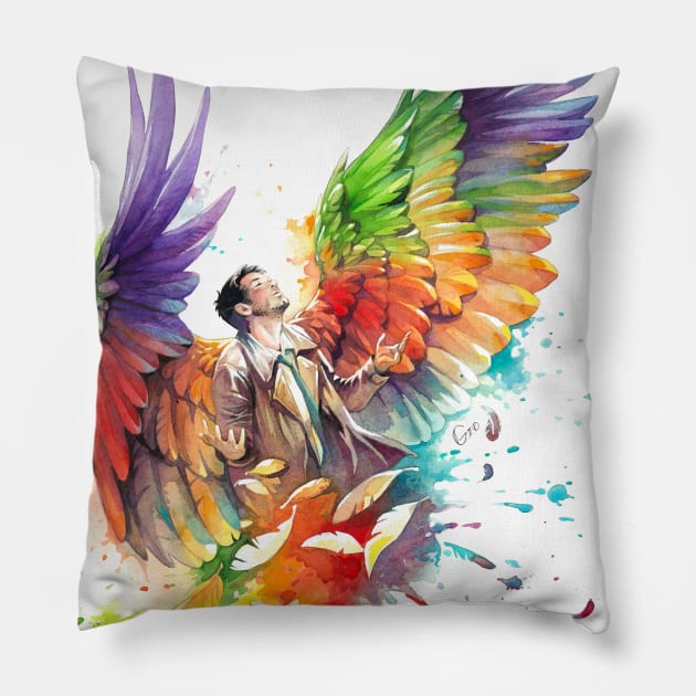 Rainbow Castiel Pillow by GioGui