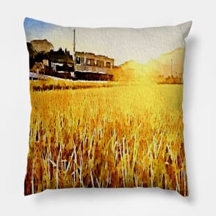 Golden Fields and Train Lines Pillow