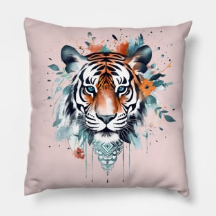 painted color mandala tiger cartoon Pillow