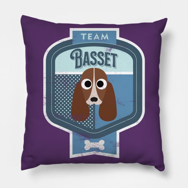 Team Basset - Distressed Basset Hound Beer Label Design Pillow by DoggyStyles