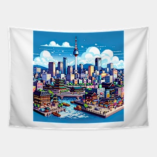 Seoul Landscape Pixel Art Tapestry