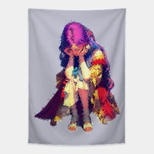 Multicolor of sad girl Tapestry