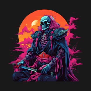 samurai skeleton vaporwave T-Shirt