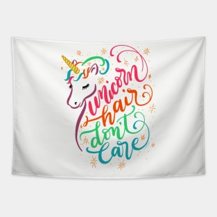 Unicorn Hair Don't Care Rainbow Hair Hand Lettered Tapestry